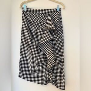 Topshop Navy and White Gingham Asymmetrical Skirt, Size 4
